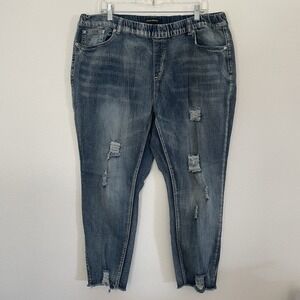 Ashley Stewart Distressed Skinny Jeans Plus Size 22 Raw Hem Elastic High‎ Waist